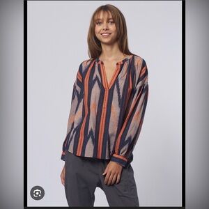 Xirena Green and Black Striped Shirt